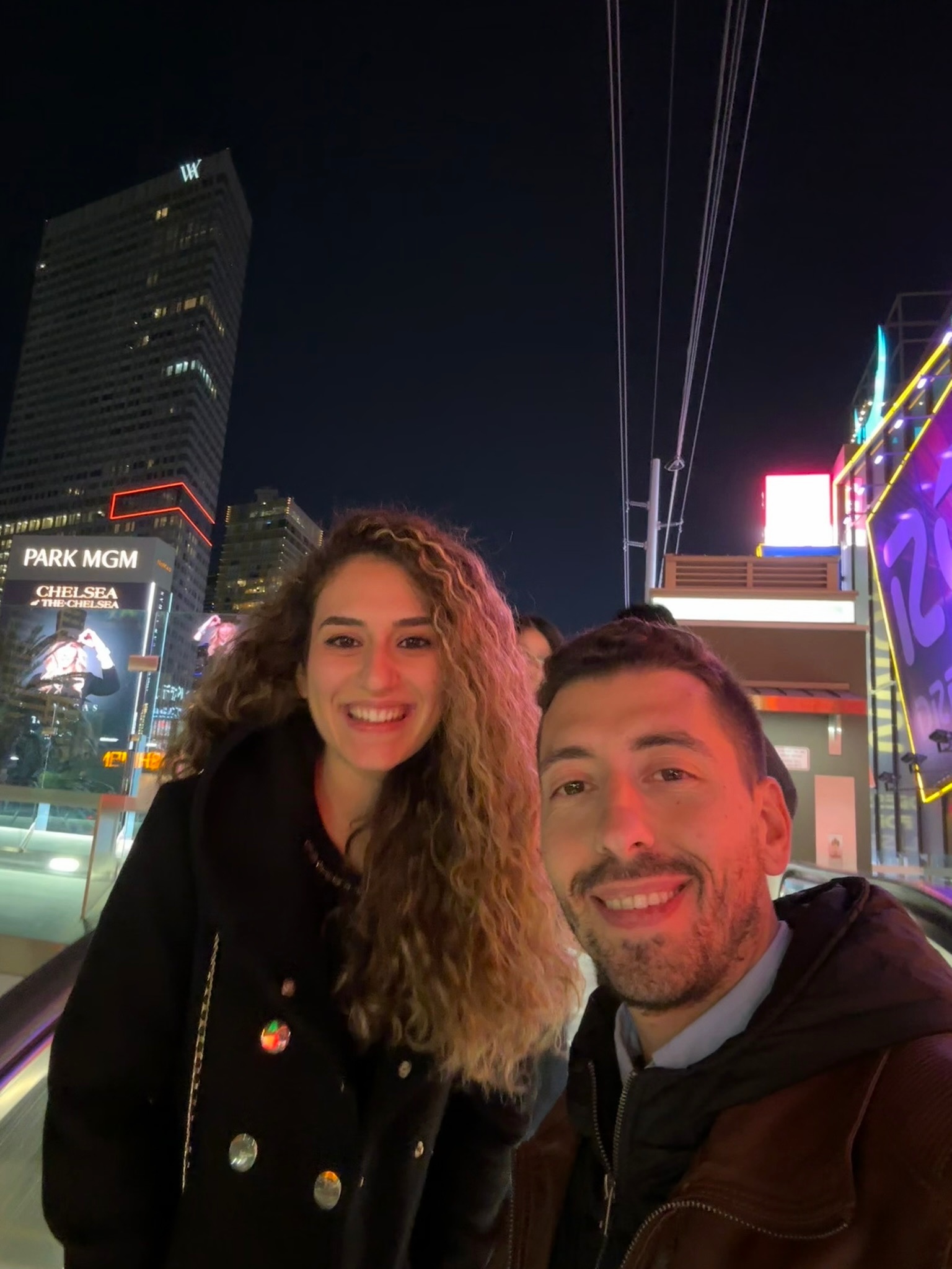 Foivos and Alexandra beneath the lights of Las Vegas