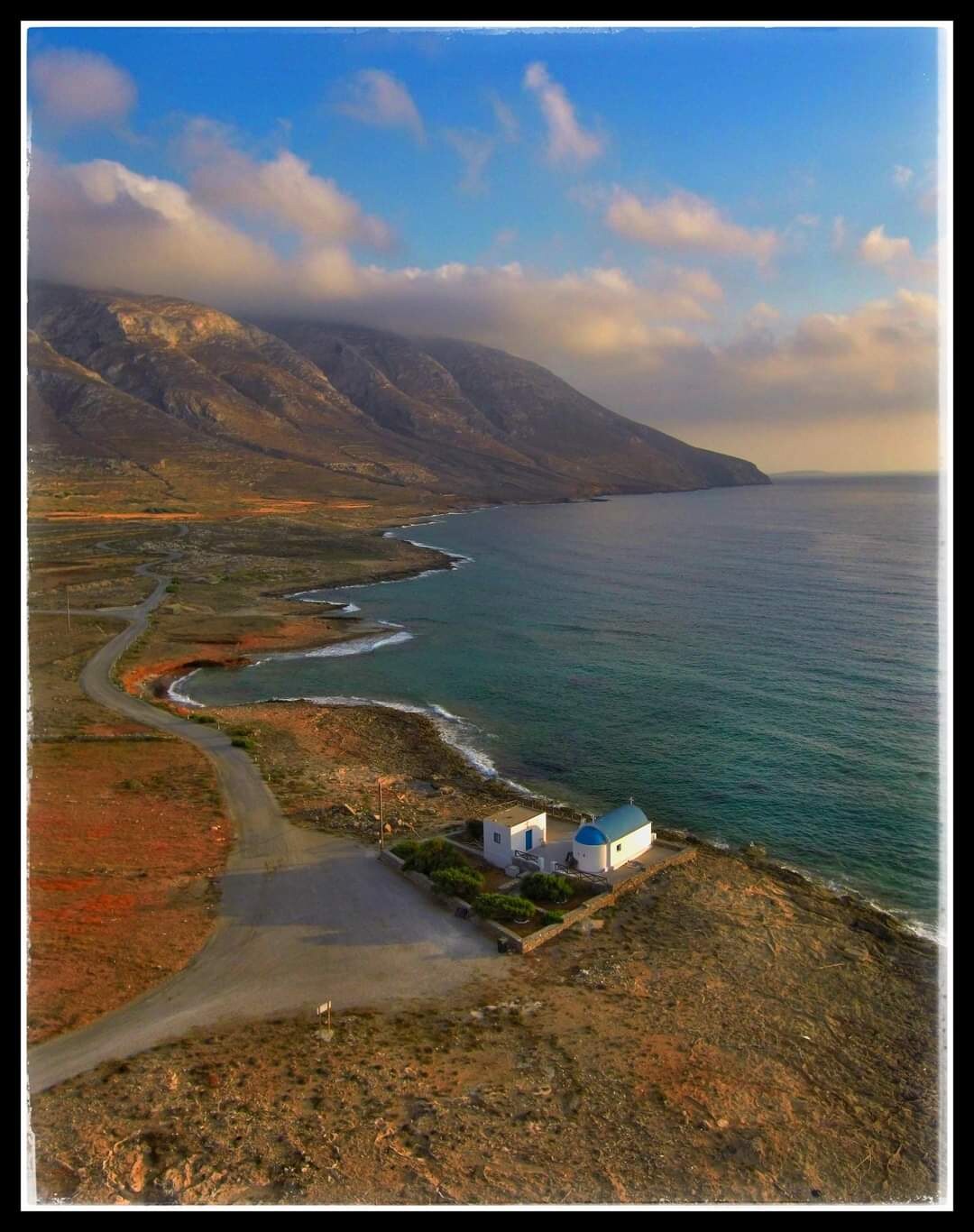 Agios Konstantinos chapel and the coast at Ammoua seen from above