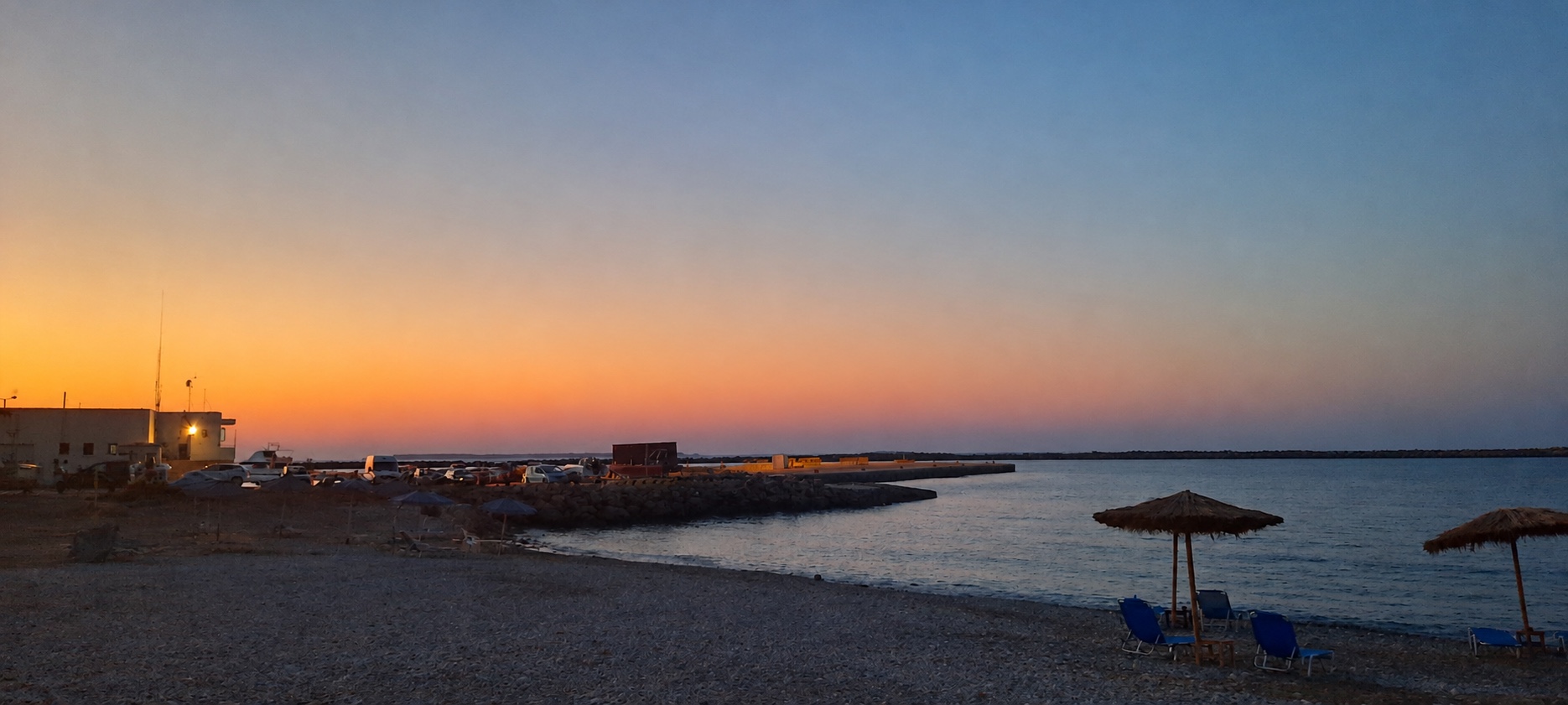 Sunset over Kofteri beach from Free Bar on Kasos