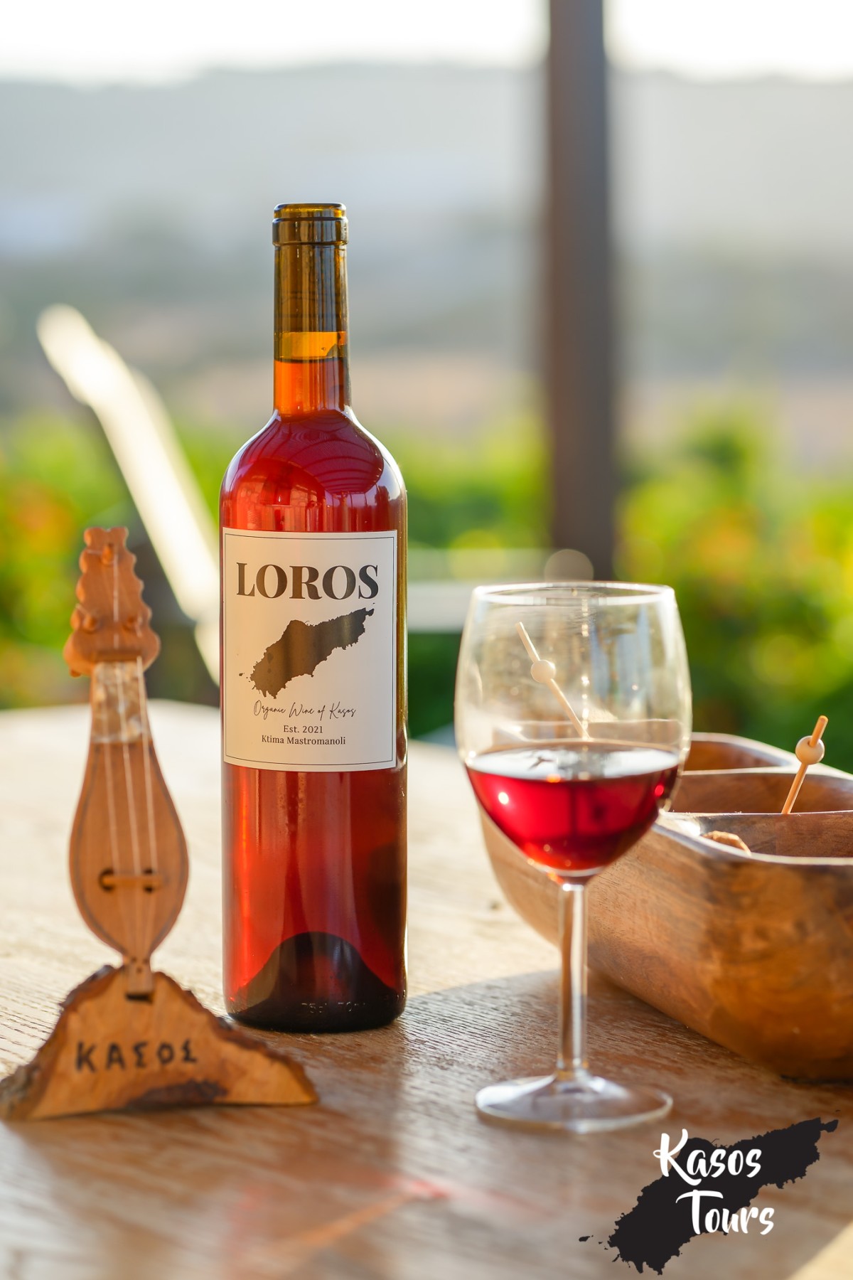 Loros wine produced at Ktima Mastromanoli, served at the estate