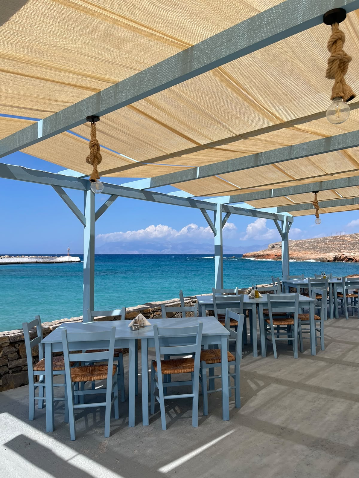 The sea-facing terrace at Mylos in Kasos